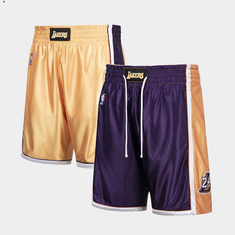Men's Los Angeles Lakers Kobe Bryant #24 NBA Reversible Hardwood Classics Mamba Week Gold Purple Basketball Shorts KKX3183JW
